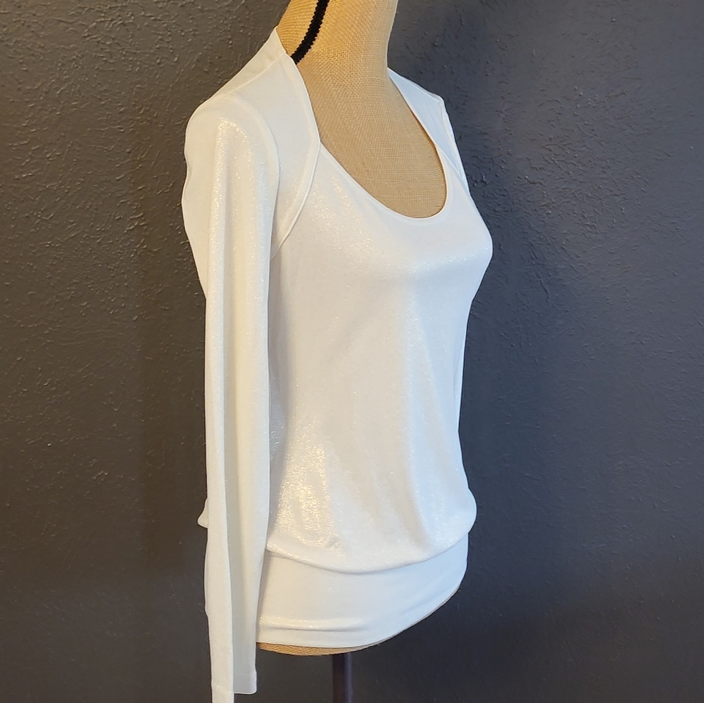 Joseph Ribkoff Size 6 Ivory Shimmer Long Sleeve Pullover Top - Picture 2 of 10